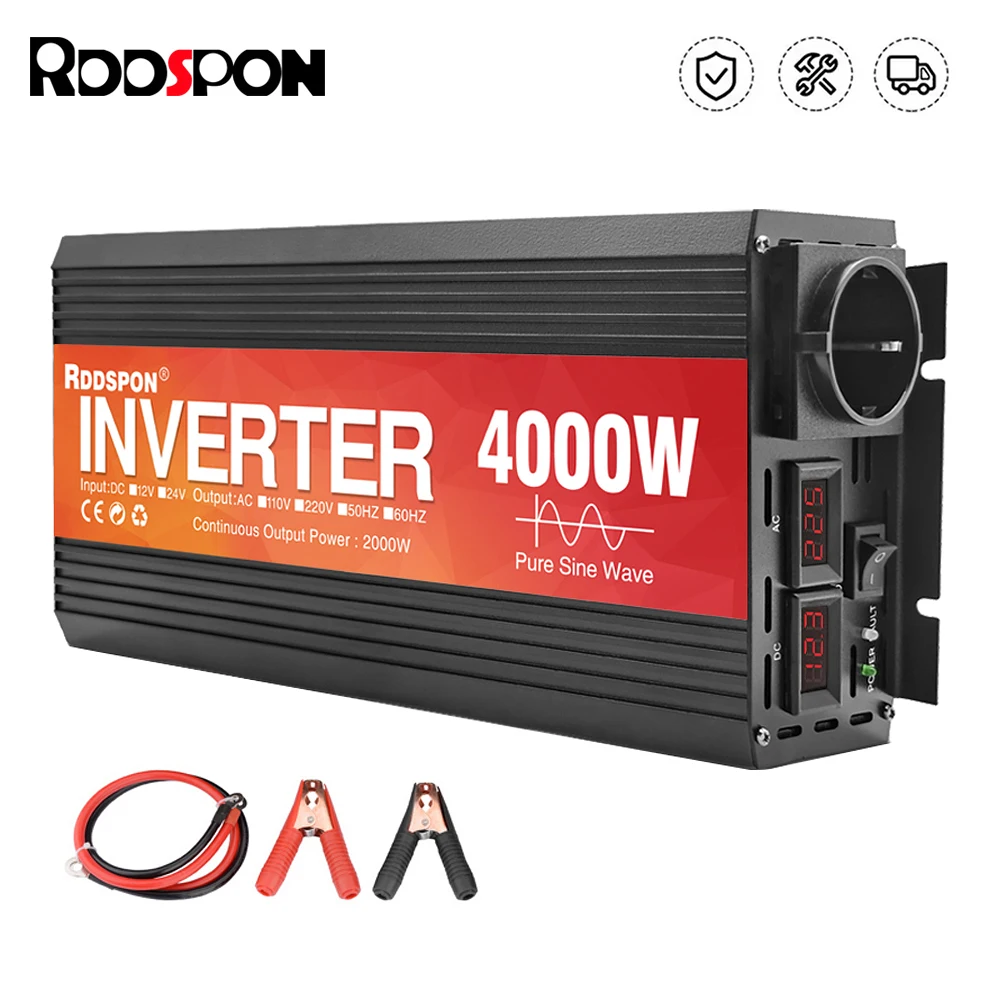 RDDSPON Pure Sine Wave Inverter 3000W 4000W DC 12V 24V To AC 220V 50Hz 60Hz Voltage Converter Solar Car Off-grid Power Inverters