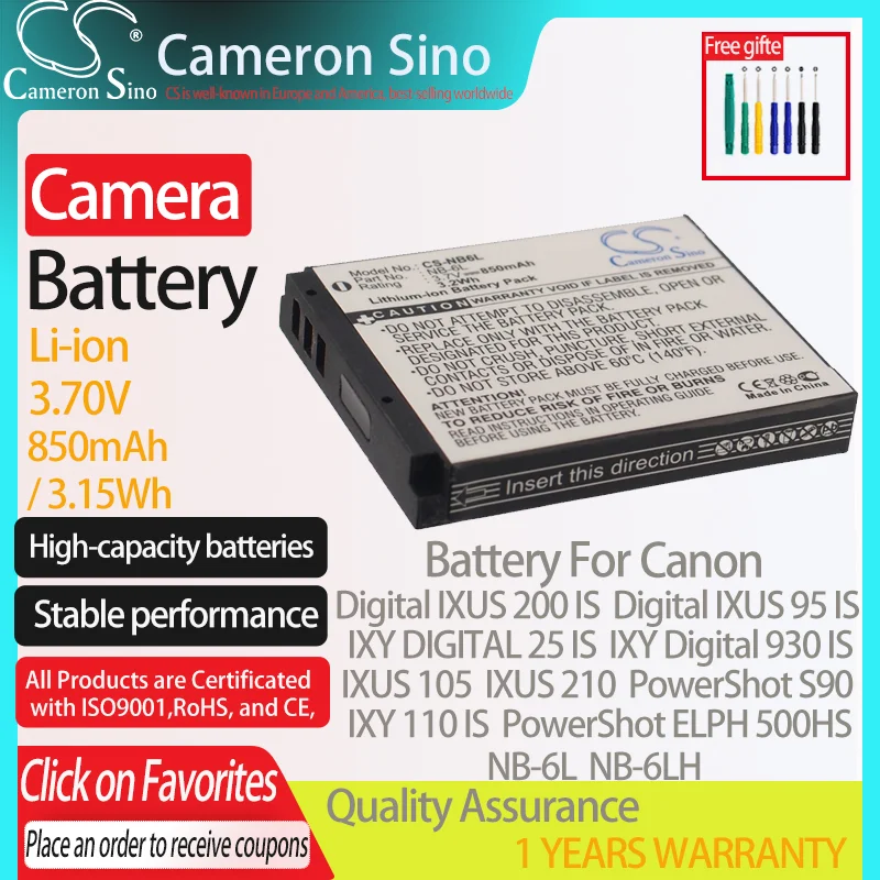 Cameronsino Batteria Per Canon Digital Ixus 200 Is Digital Ixus 95 Is Ixus 105 Ixy Digital 25 Is Adatto Canon Nb-6L Batteria Della Fotocamera