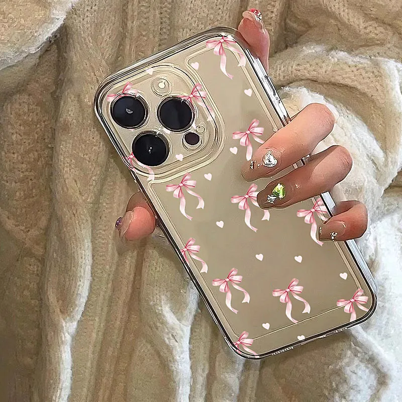 Transparent TPU Phone Case with Pink Bow Design
