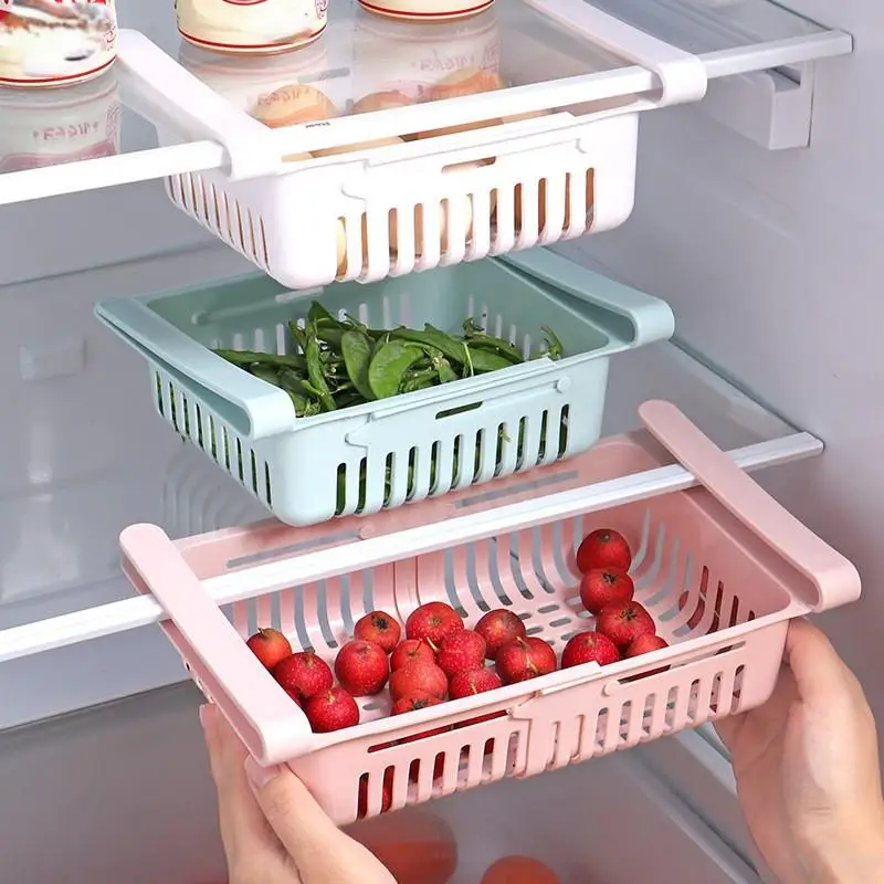 Refrigerator storage basket 1Pc Flexible Expandable Fridge Organizer Drawer Storage Rack Fresh Box Freezer Box