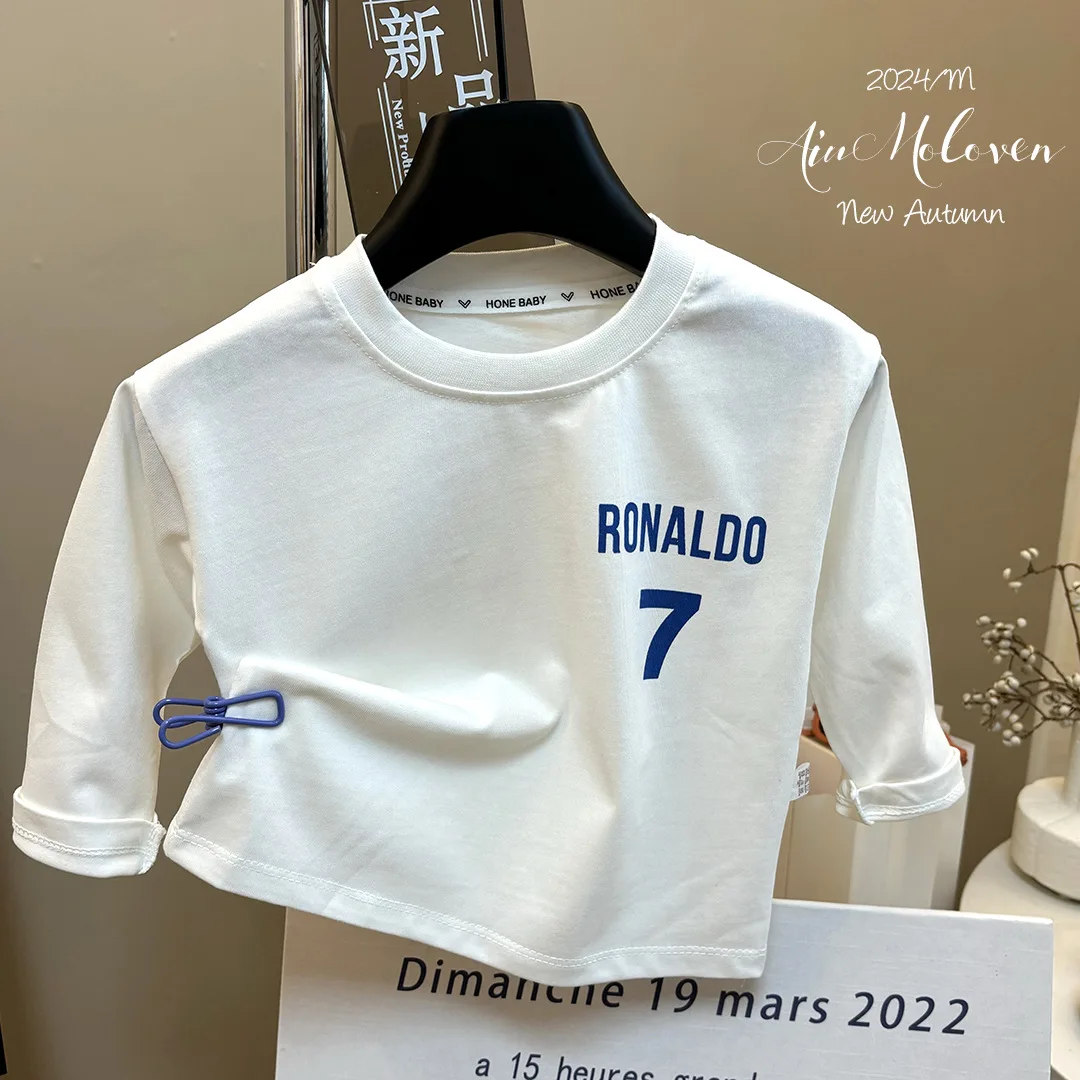 2024 Autumn Children Boys Undershirts Cotton Letter Printed Long Sleeve Baby Boy Tops Loose Casual Round Collar Toddler Boy Tees 4