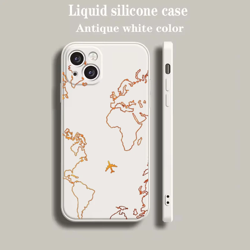 Beige Cartoon World Map Scenery Direction Phone Case
