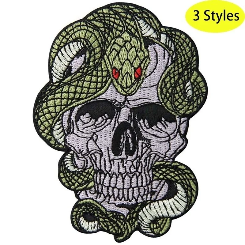 Schlangenrose, Oktopus und Totenkopf-Aufnäher, bestickte Applikation, Abzeichen zum Aufbügeln, Aufnähen, Emblem, Kleidung, Taschen, Dekoration, Aufkleber
