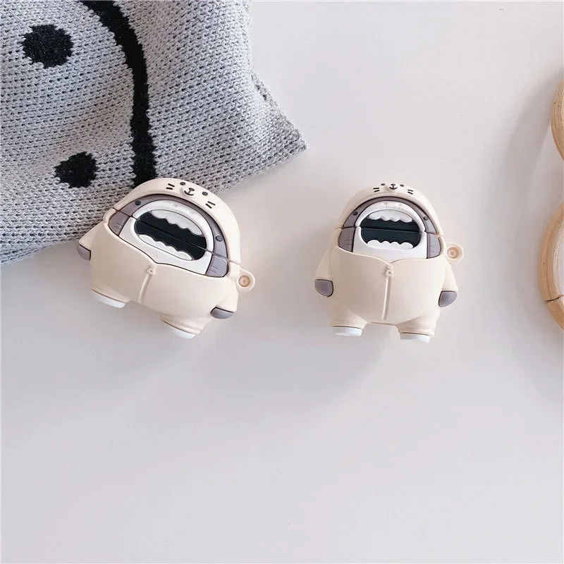 Cute 3D Silicone Cartoon Shark Dog Earphone Case Cover