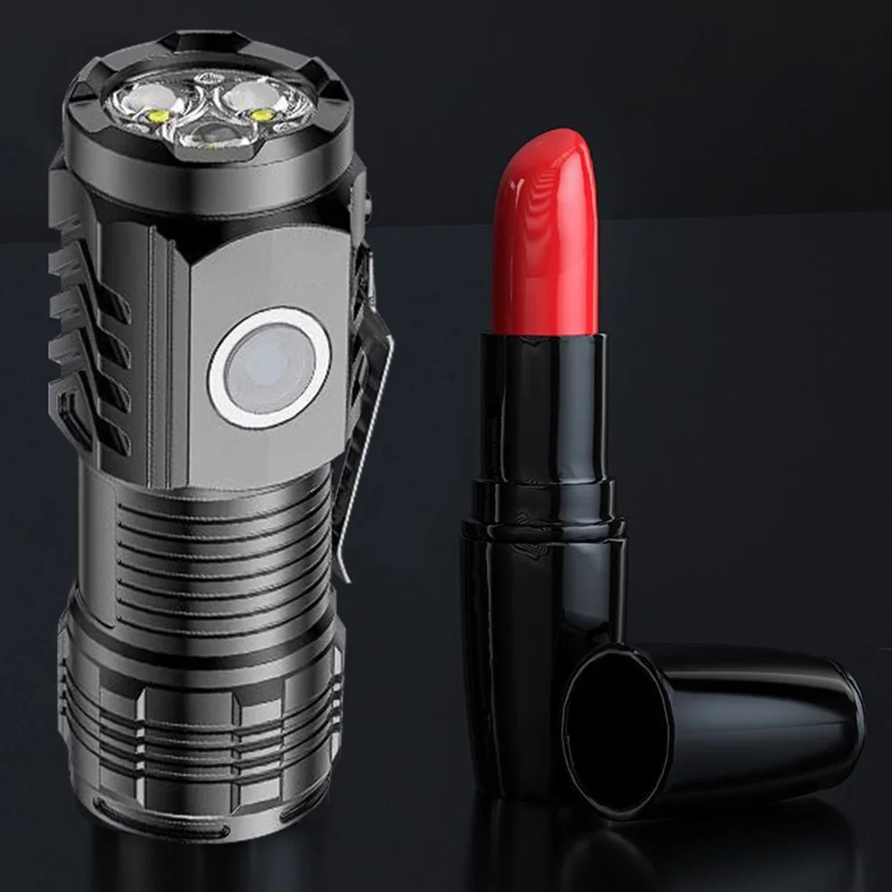 강력한 LED 손전등 휴대용 작업 토치, USB 충전 미니 슈퍼 브라이트 토치, 야외 캠핑 낚시용, 3 눈