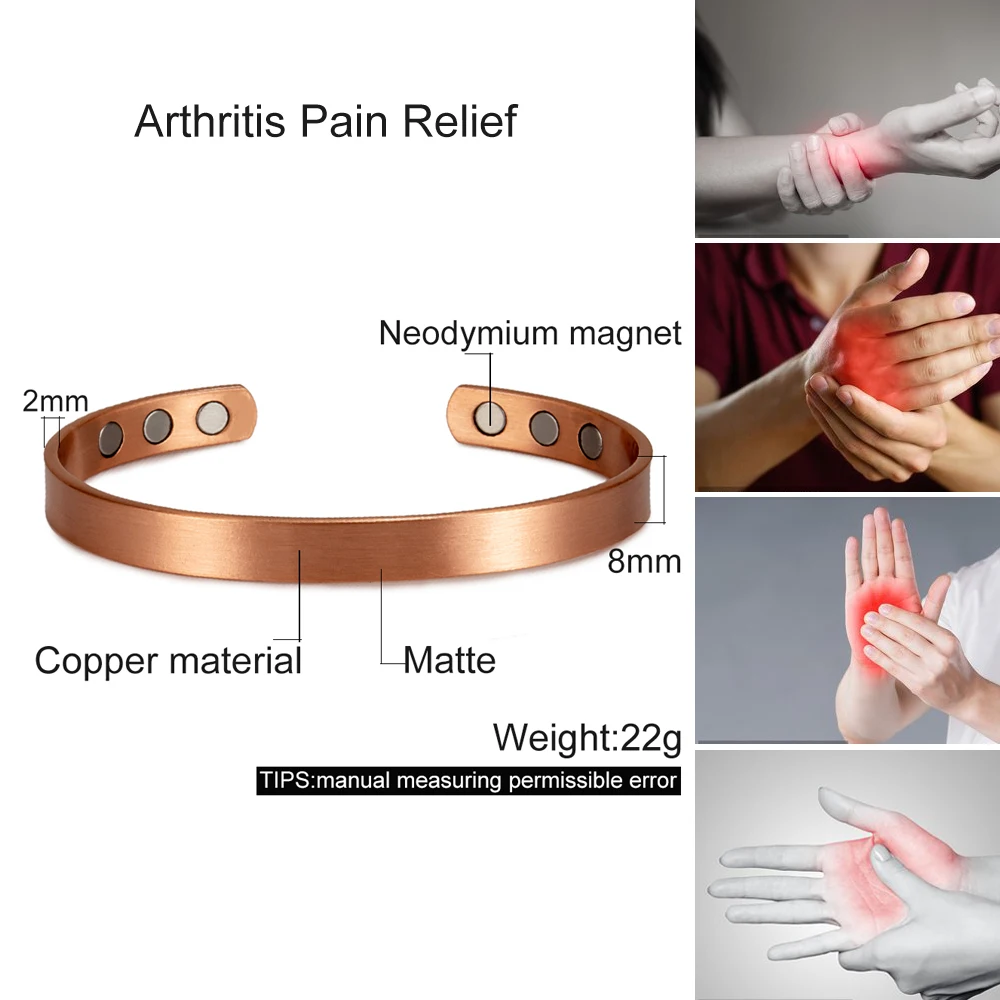 Braccialetti magnetici opachi Meathly per donne e uomini in puro rame, grandi dimensioni, polsini aperti, regolabili, energia per la salute, magneti, braccialetti, gioielli_voghion.com