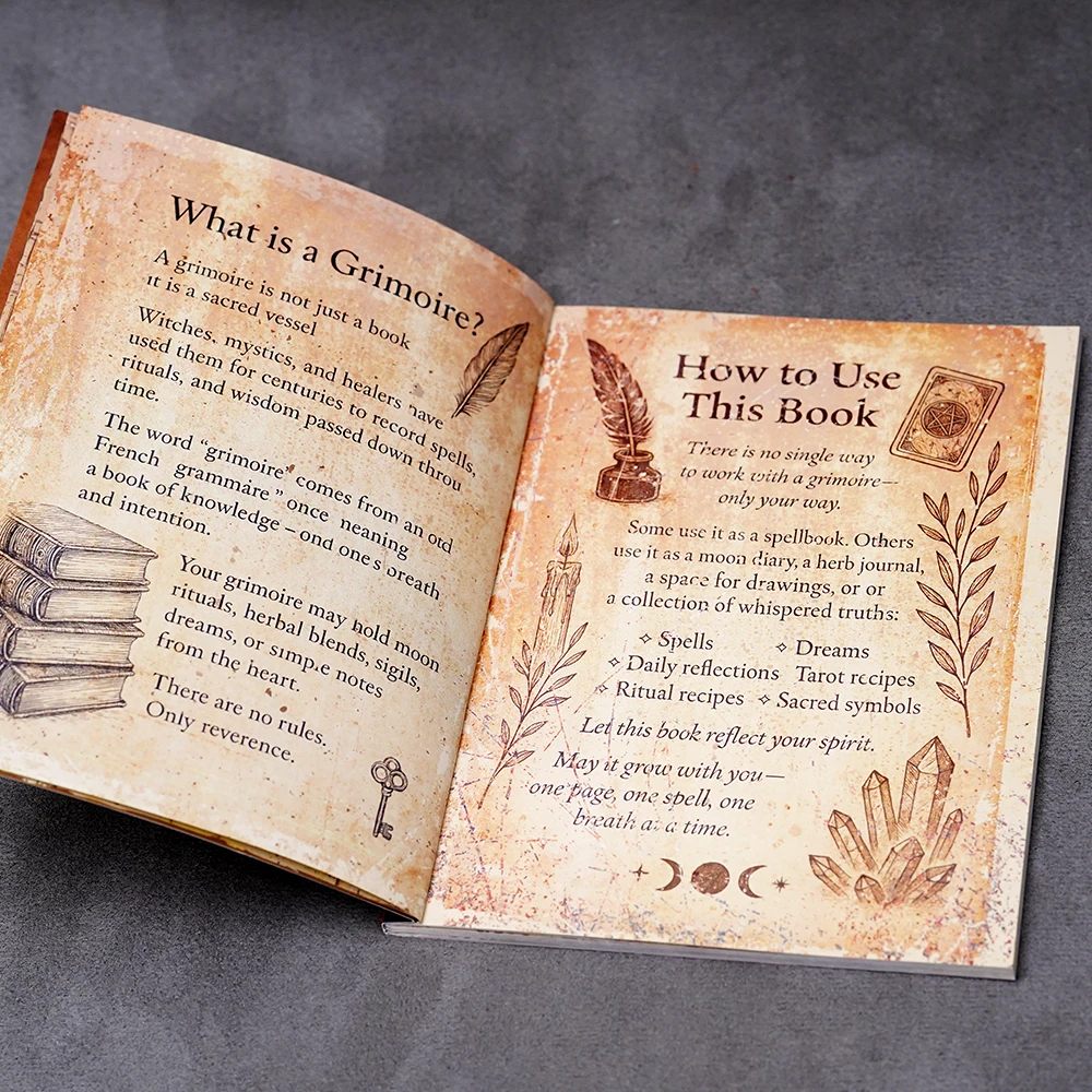 Witchcraft Grimoire: Gothic Dark Academia Witch Journal with Moon Phases, Herbal Lore, and Spells (77-Page Book of Shadows Kit)