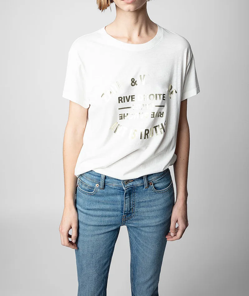 

Letter Stamping Cotton T-Shirt For Women Summer Short Sleeve O-Neck Casual Tee Classic Letter Luxury Tops