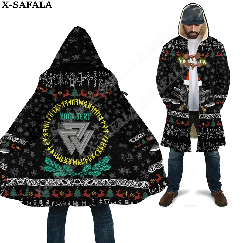 

Fa La La Valhalla Viking Christmas Symbol Overcoat Coat 3D Print Thick Warm Hooded Cloak Men Windproof Fleece Unisex Casual-7
