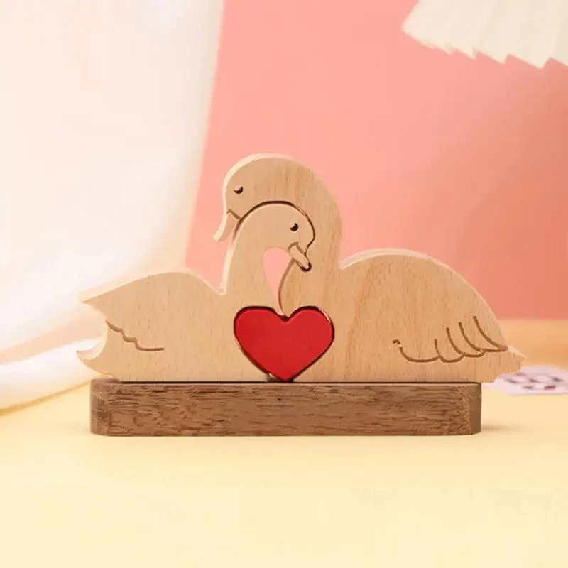 

Wooden Swans Home Decor Valentines Day Love Swans Statue Farmhouse Thick Rustic Valentine Block Stand Home Decoration Props