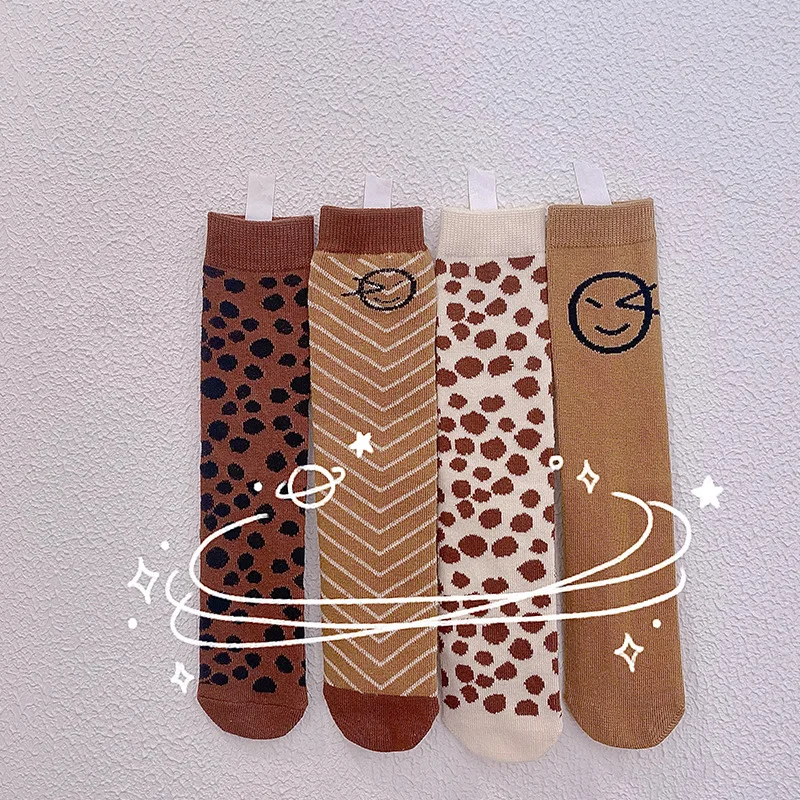 1 Pair Spring Autumn Winter 100% Cotton Children Leopard Socks Baby Girls Knee High Socks for Girls Winter Warm Socks
