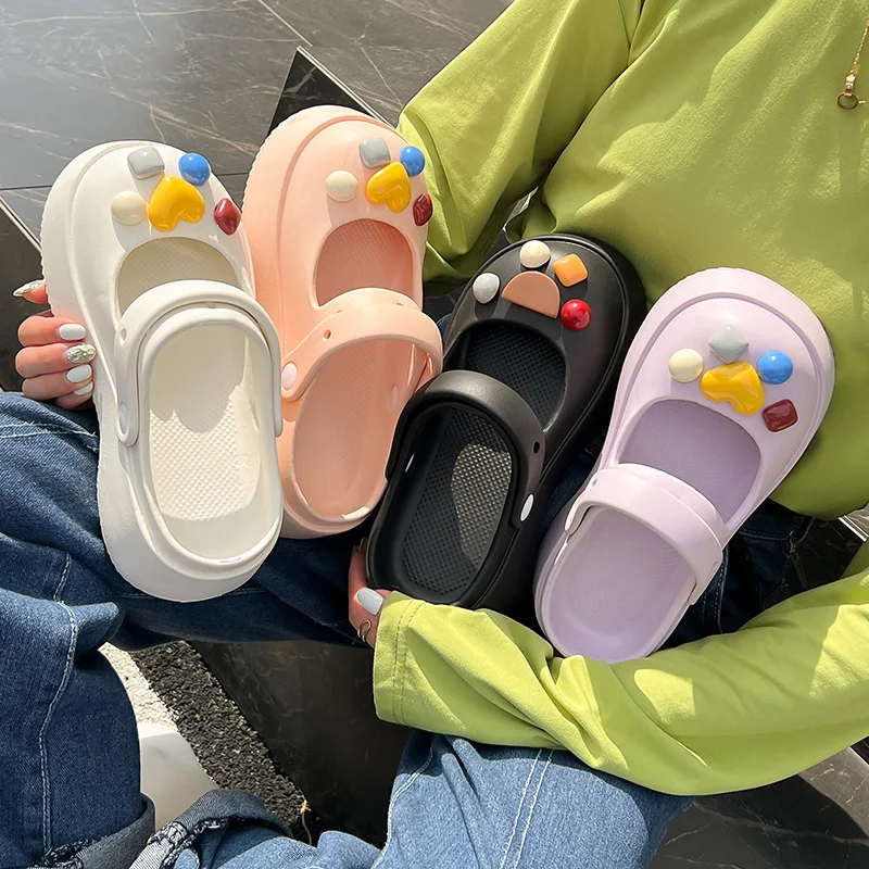 Summer Women Slippers Fashion Thick Bottom Hole Shoes EVA Slippers Anti Slip Baotou Slippers Outdoor Beach Sandals Slippers 3