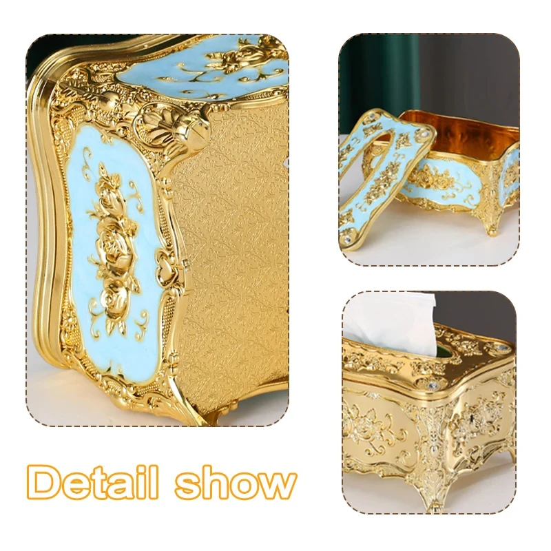 European-Style Tissue Box Living Room Desktop Retro Luxury Case Rose Patterned Napkin Holder Home Decoration