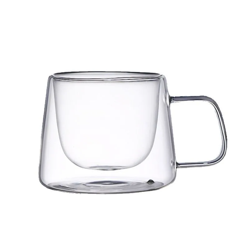 Doppelschichtige Glas-Kaffeetasse mit Griff, isolierte transparente Tasse, hitzebeständiges Trinkgeschirr, Tee, Milch, Kaffee, Saft, Getränk, Eistee – Detail 11