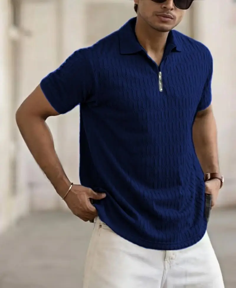 Summer men's short-sleeved POLO shirt, elastic Breathable men's T-shirt, fashionable Solid Color Zipper Outdoor Sports POLO Shir 7 S44d2f820c326495883c1202627f12465O