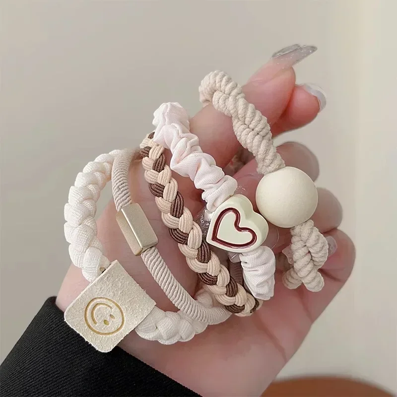 여성용 헤어 링 세트, 헤어 액세서리, 고탄성 가죽 밴드, 심플한 기질, 포니테일 내구성, 새로운 스타일, 5 개