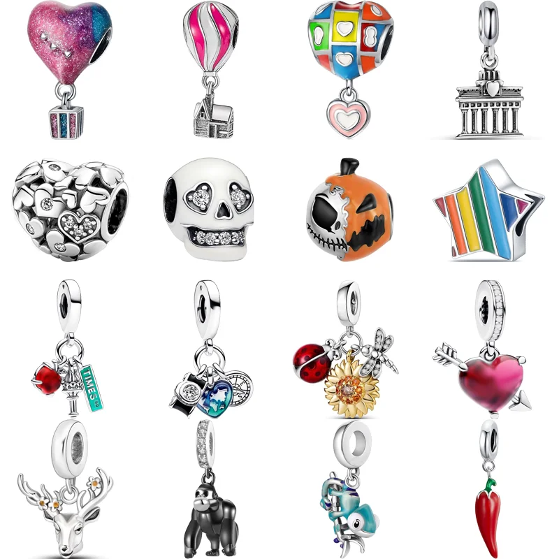 New Balloon Skull Camera Apple Ladybird Chameleon Gorilla Elk Pepper Heart Perline Fai Da Te Fit Original Pandora Charm Bracciale Jewelry