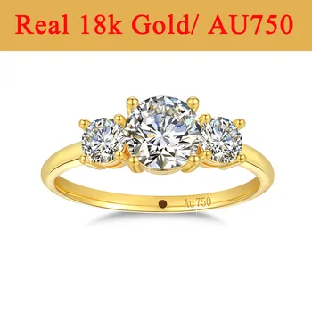 Pawnable Fine Gold Jewelry Woman 3 Diamond Original 1ct Moissanite Hollow 18K Gold Rings