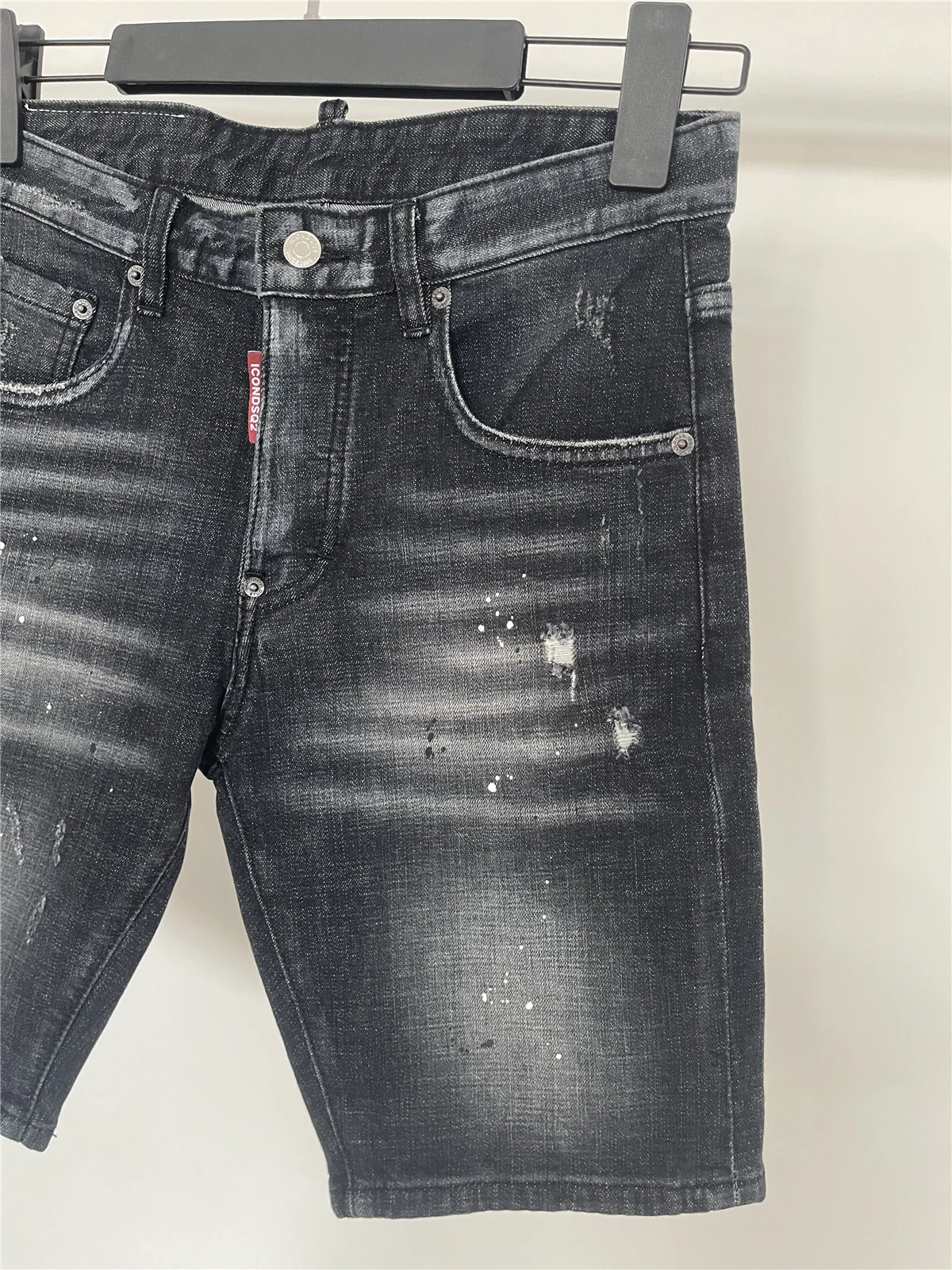 Spring and Summer 2025 New Jeans Trendy Men's Washed Grinding Patch Paint Slim-fit Micro-elastic Denim Shorts for Men 5