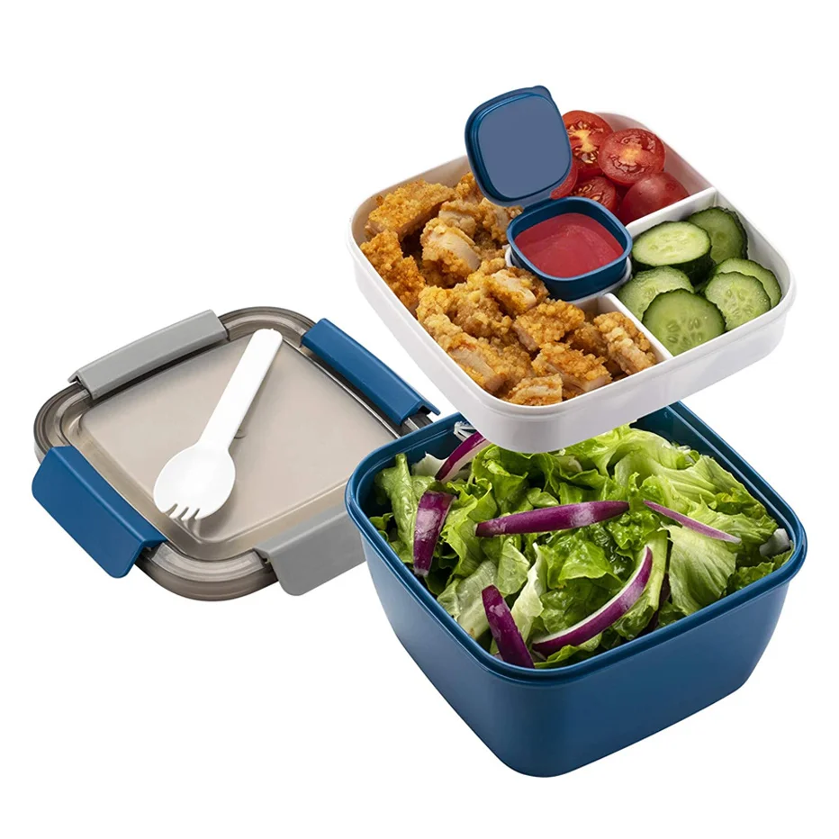 

Portable Lunch Box with Fork Double-layer Bento Box Microwave Food Storage Container Children Kid School Office Picnic Fresh Box
