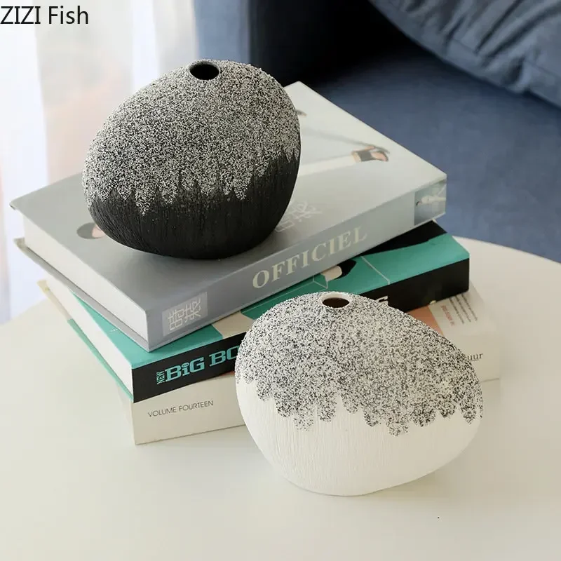 Minimalism Geometric Circular Ceramic Vase Desk Decoration Flower Arrangement Flowers Pots Modern Home Decor Crafts Floral Vases 2