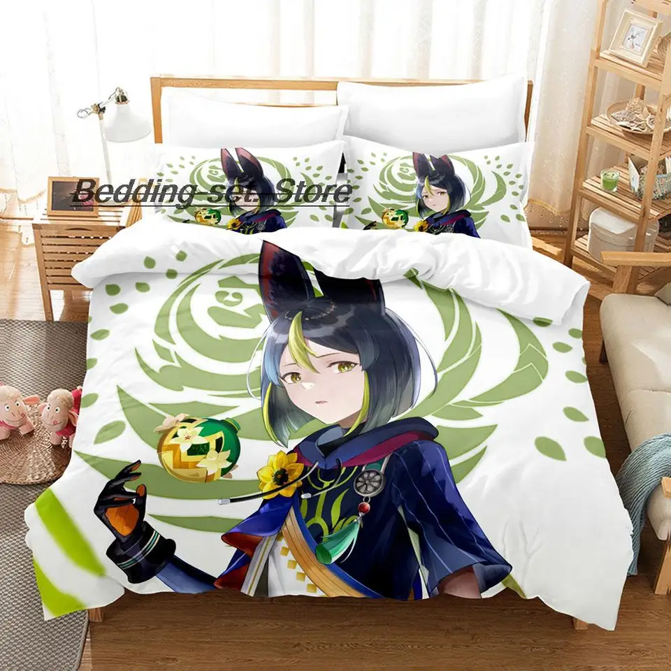 Juego de cama Kawaii Genshin Impact Tighnari, funda de edredón