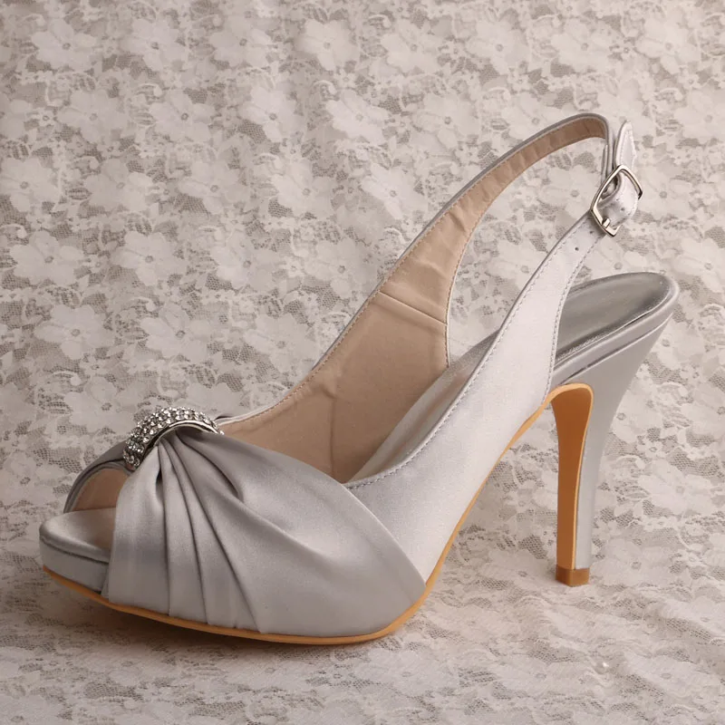 

Grey Shoes for Women for Wedding Peep Toe High Heels Bridesmaid Sandals