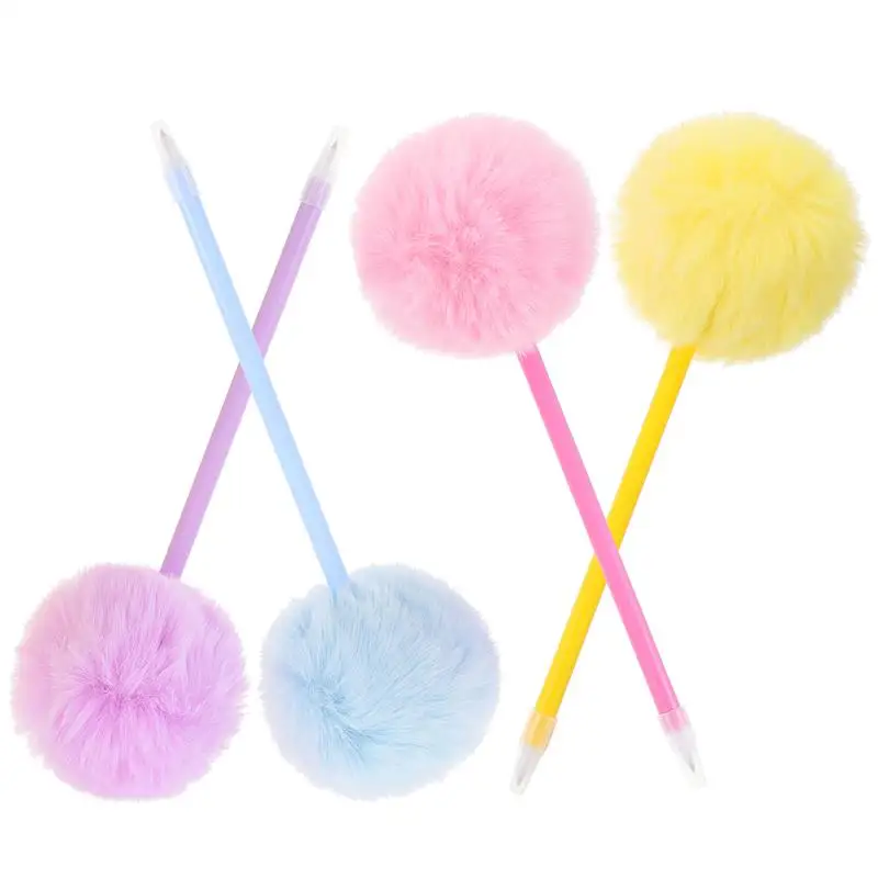 4pcs Students Fluffy Ball Pen Rollerball Pens Ballpoint Fountain Pen Fuzzy Ball Pen Pom Pen Hairball Plush Random Color 6