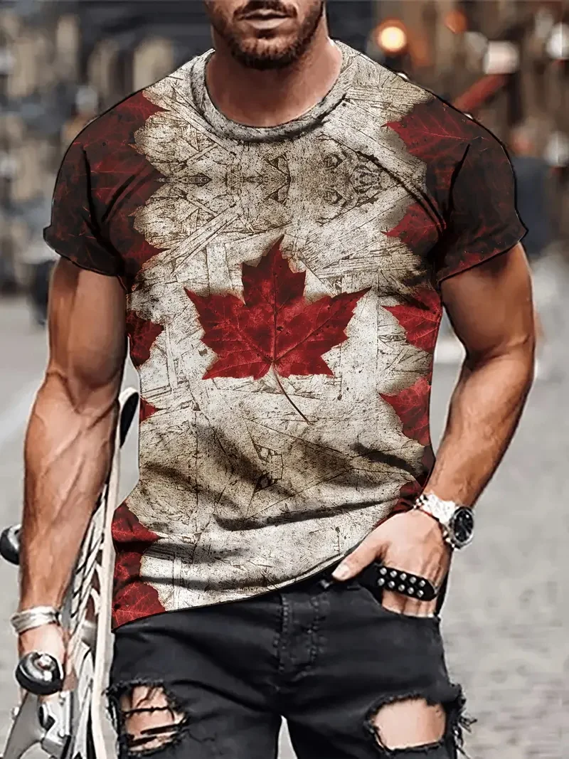 Men'S Canadian Flag & Maple Leaf Print T-Shirt Summer Short Sleeve Tee Shirts With Round Neck Mens Canada Day T Shirt Tops - 3