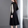 Office Lady Solid Color Patchwork Midi Dress Elegant V-Neck All-match Spring Autumn Sashes A-Line Waist Women's Pleated Dresses 5