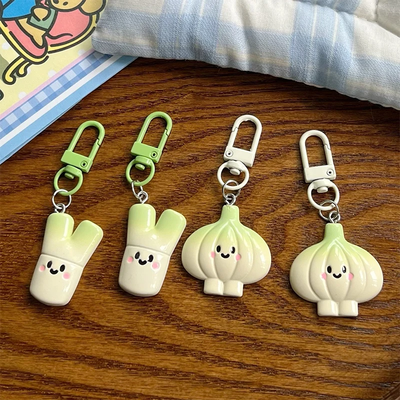

Cartoon Green Onions Key Chain Cute Garlic Pendant Vegetable Key Ring Backpack Charms Car Decoration Bag Accessories