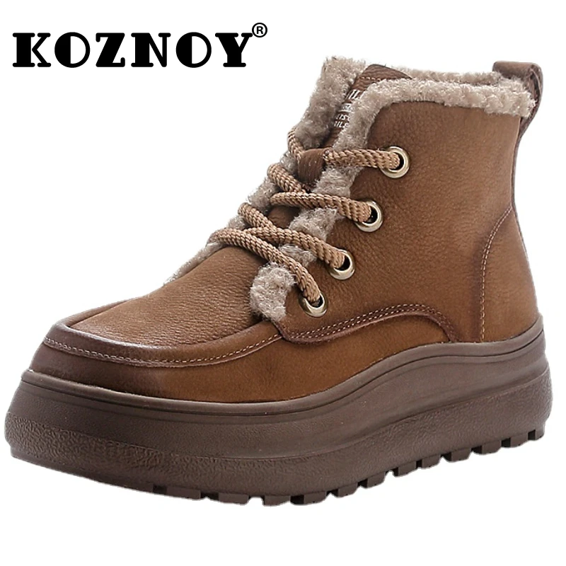 

Koznoy 5cm Loafer Cow Suede Genuine Leather Moccasin Autumn Shoes Ankle Booties Spring Boots Women Winter Plush Chunky Sneakers