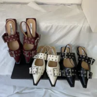 Nouvelles sandales pour femmes à bout pointu, mode printemps 2026, chaussures plates à bride arrière, grandes tailles 1