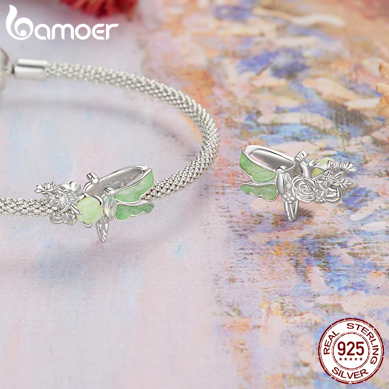 Bamoer 925 Sterling Silver Original Dragonfly Charm Light Green Butterfly Bead Spring Healing For Women Party Fine Jewelry Gift 4