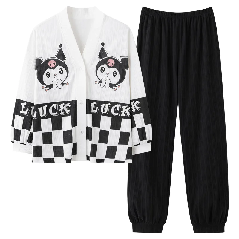 

Пижамный комплект Sanrio Kawaii аниме Kuromi Пижама с V-образным вырезом кардиган с длинным рукавом милый домашний костюм для девочек Корейская версия комплект