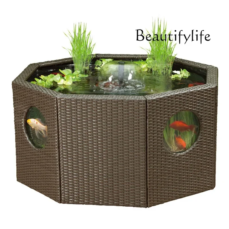 A Large Koi Fish Tank Aquarium Living Room Household Floor Tank Ecological Landscaping Viewing Pool Outdoor 1