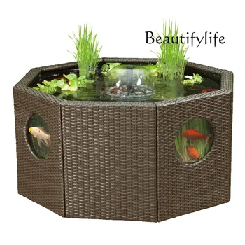 A Large Koi Fish Tank Aquarium Living Room Household Floor Tank Ecological Landscaping Viewing Pool Outdoor 1