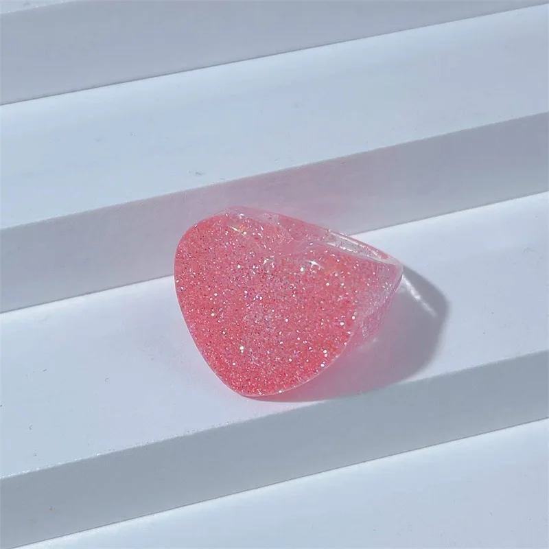 2024 Korean Wave New LeeNow Pink Love Acrylic Ring 3-Color Set Y2K Style Women's Accessories Fashion Jewelry Fans Gift 3