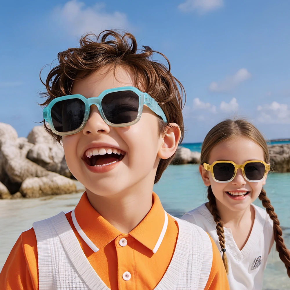 Fashion Boy Girls Square Sunglasses Jelly Color Summer Polarized Sun Shades TR Flexible Frame for Kids Children UV400 3-12 Years