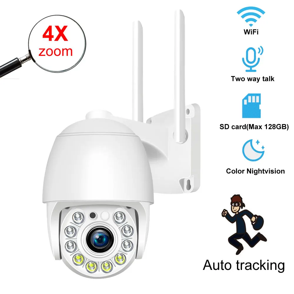 CamHipro 2MP IP Camera 1080p WiFi PTZ auto Tracking 4X Digital Zoom Vision Camera with Audio