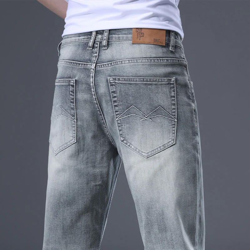 

Spring Autumn New Men's Smart Jeans Men Classic Jeans Business Fashion Straight Regular Retro Blue Stretch Denim Trouse