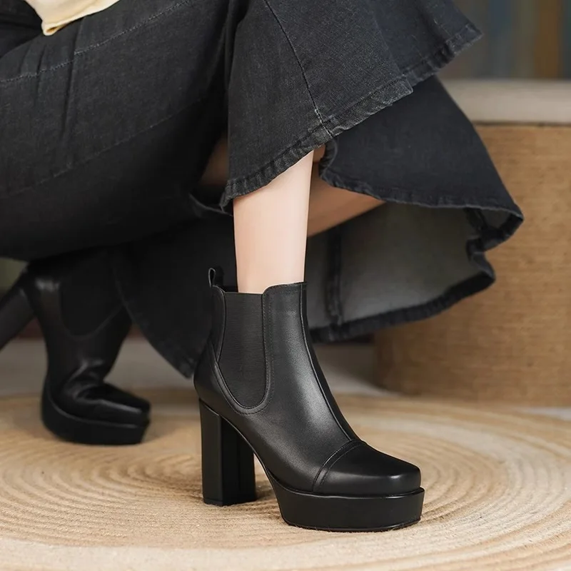 Patent Leather Chunky Heel Boots  Chunky Heel Chelsea Boots Womens - Women  Leather - Aliexpress