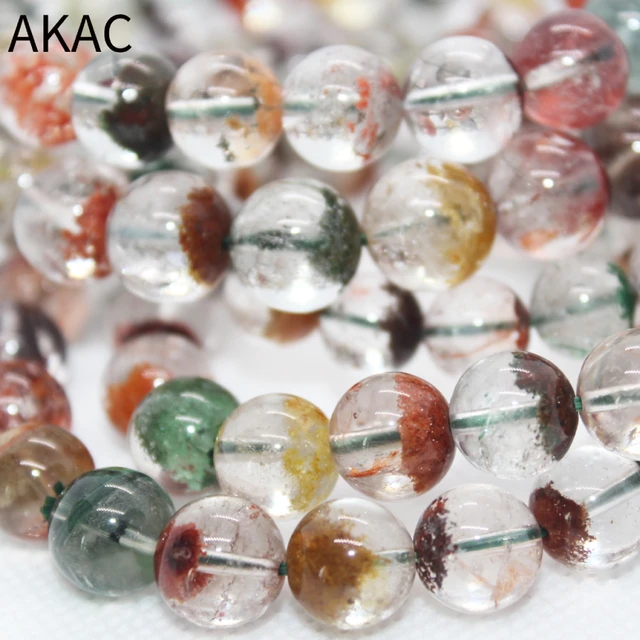 9.8mm Natural Clear Quartz Green Phantom Crystal Gemstone Round Beads  Bracelet