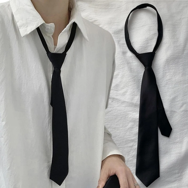 

Unisex Black Simple Clip On Tie Security Zipper Tie Uniform Shirt Suit Neckties Steward Matte Lazy Men Neck Ties Women Students
