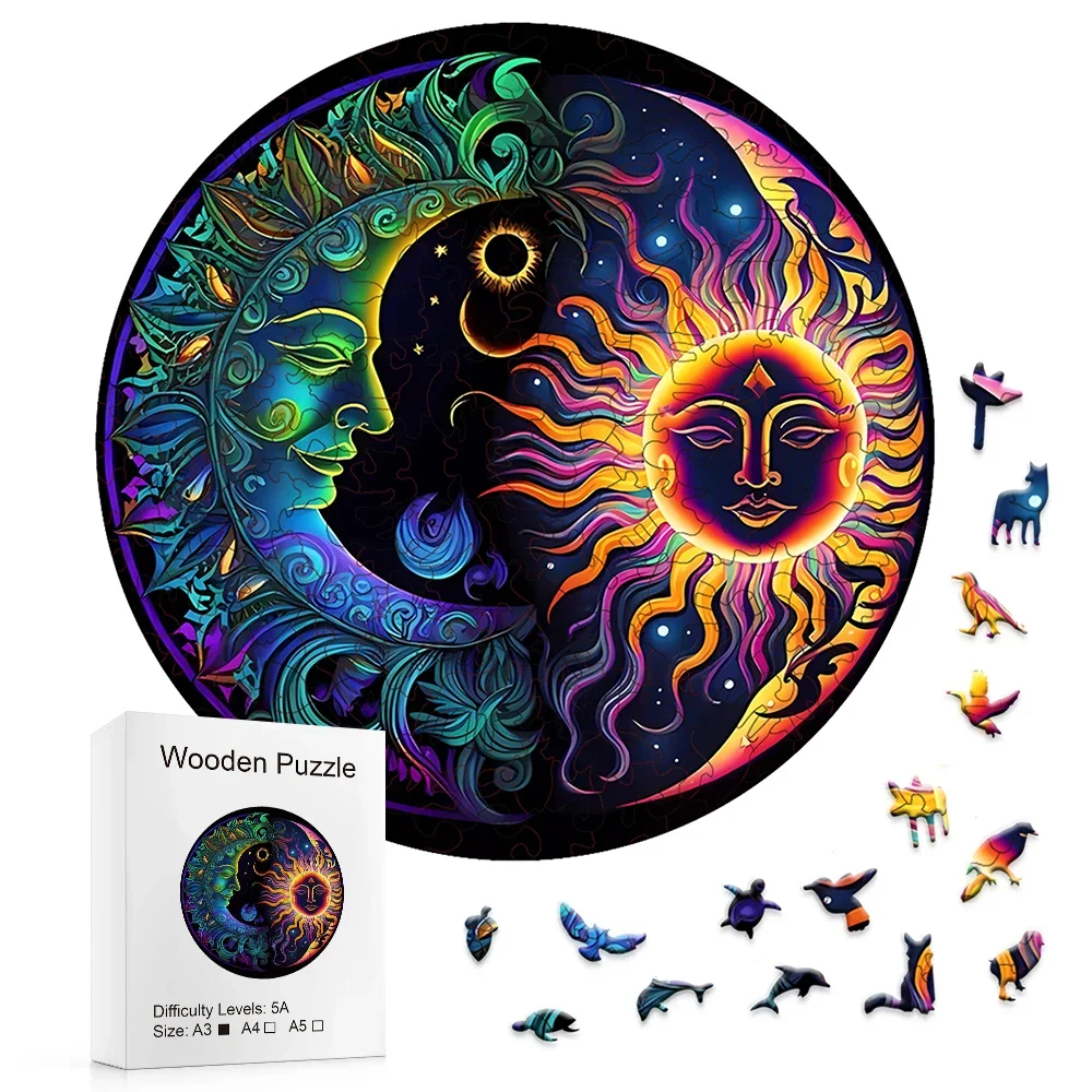 Moon And Sun - Yin Yang - Wooden Puzzles For Advanced Players - Creative Multiple Special Shapes, Creative Gifts For Boys&Girls