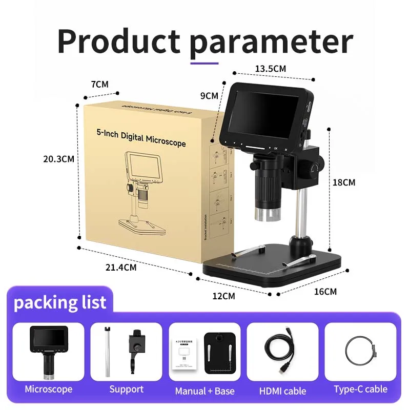 HDMI 고화질 디지털 전자 현미경, 전자 수리 PCB PC 노트북 과학 교육 완구