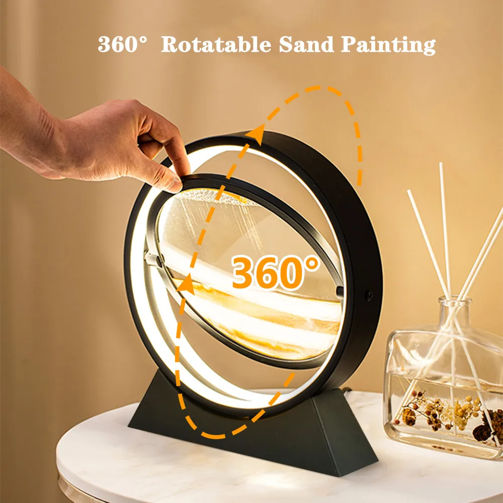 Led Moving Sand Art Table Lamp, Rechargeable Hourglass 3d Craft
