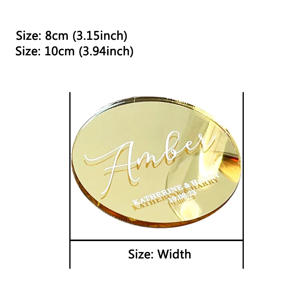 Place Cards 10Pcs Personalised Acrylic Wedding Party Place Names Round 8-10cm Mirror