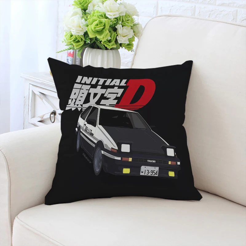 

40x40cm Pillow case I-Initial D Anime Double-sided Printed Sofa Decoration Cushion Cover Chair Waist Home Room Decoration 45x45