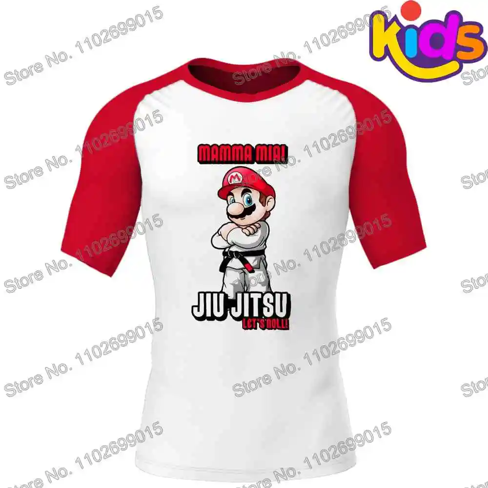 Kids Mamma Mia Surf Clothing BJJ MMA Boys Rash Guard Short Sleeve Diving T-Shirt Tight Swimwear Summer Beach Floatsuit Girls rash guard